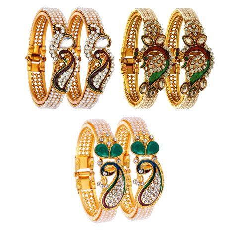 Buy ZENEME Dancing Peacock Fashionable Bangle Set Bracelet Jewellery ...