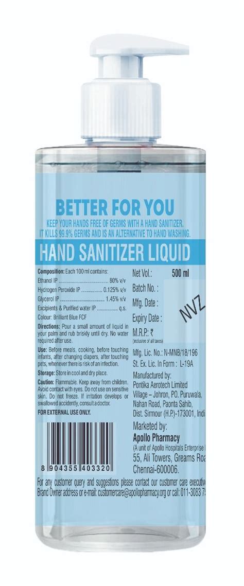 Apollo Life Hand Sanitizer, 500 ml (Pump) Price, Uses, Side Effects ...