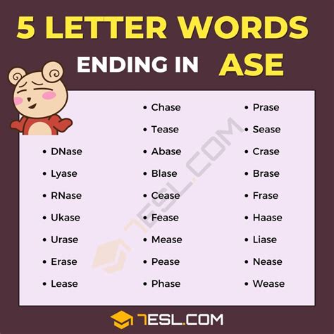 5 Letter Words Ending In ASE in English • 7ESL