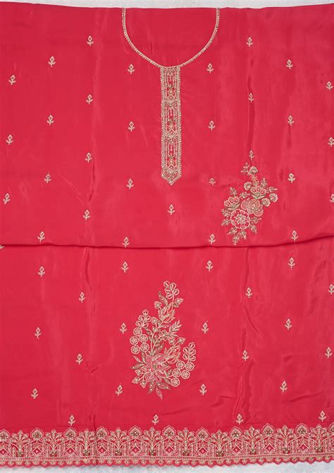 Buy Rani Pink Threadwork Semi Crepe Unstitched Salwar Suit - Koskii