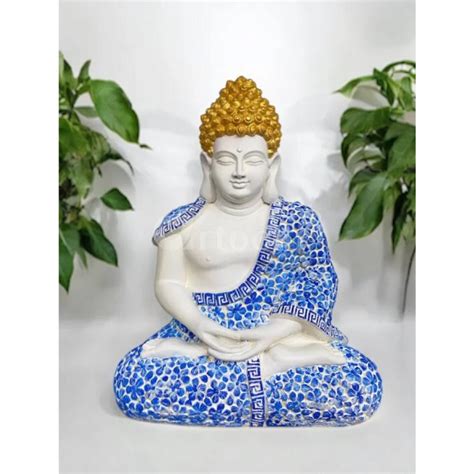 2 Feet Meditating Floral Design Buddha 3D Sculpture