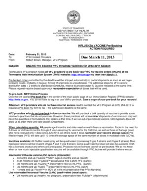 Fillable Online 2013-14 Seasonal Flu Memo and VFC Prebook form klmClean ...