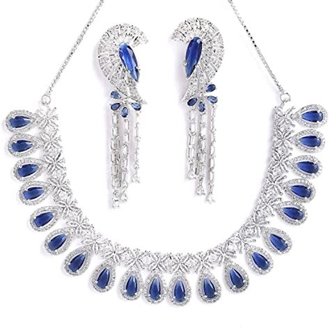 Buy ZENEME Rhodium Plated Silver Toned White American Diamond Studded ...