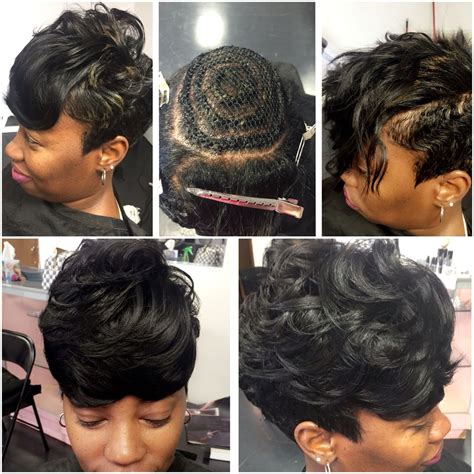 Short pixie style /sew in | Sew in hairstyles, Short weave hairstyles ...
