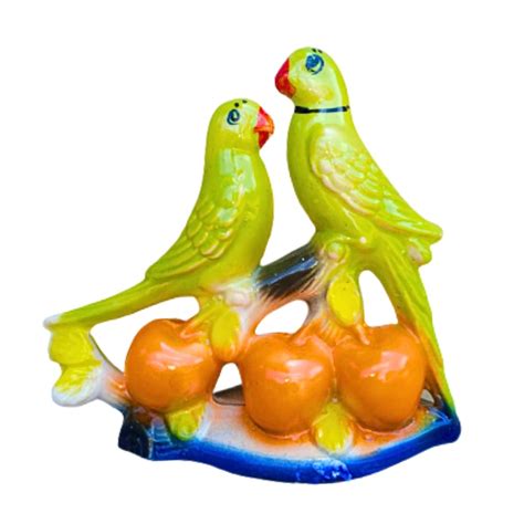 Buy Ceramic Pair of Parrot Sitting on Fruit Figurine for Home &Office ...