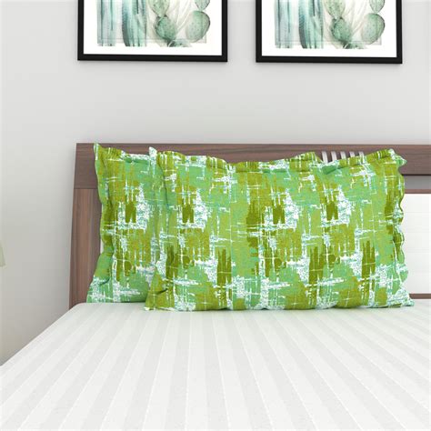 Buy SPACES Miami Green Geometric Print Cotton Pillow Covers- 68x43cm ...