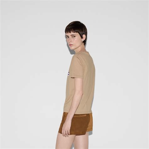 Cotton jersey T-shirt with print in camel | GUCCI® US