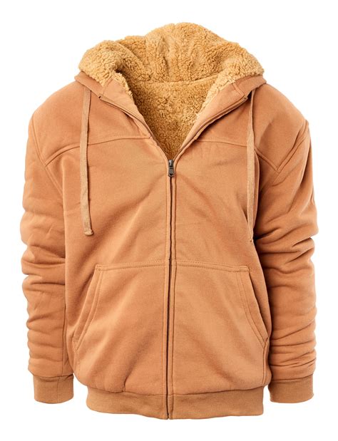 Heavyweight Sherpa Lined Full Zip Men's Fleece Hoodie (Camel,M ...