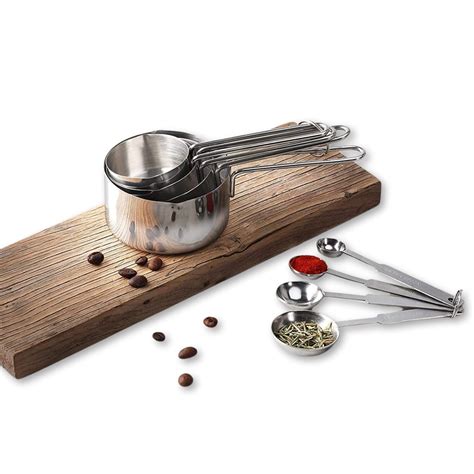 Buy E-COSMOS Complete Kitchen Measuring Set: 4 Stainless Steel Cups & 4 ...