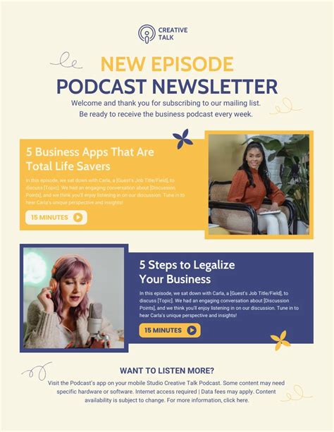 Colorful New Episode Podcast Email Newsletter Template - Venngage