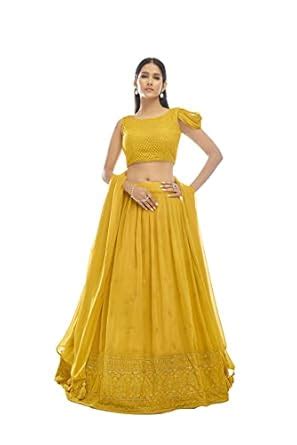 Buy Fusionic Eye catching Musturd Yellow Garogette Base Lehenga Choli ...