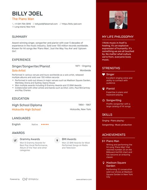 Billy Joel’s Resume Example - ChatGPT Famous Resumes