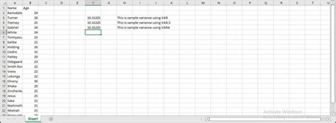 How to Find Sample Variance in Excel 的图像结果