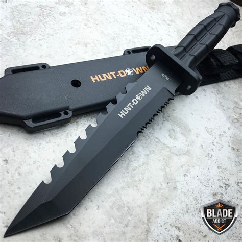 12" TACTICAL BOWIE SURVIVAL HUNTING KNIFE MILITARY Combat Fixed Blade ...