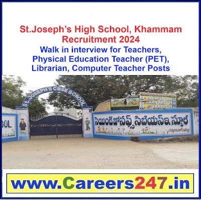 St.Joseph’s High School, Khammam Recruitment 2024 - Walk in interview ...