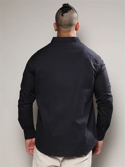 Plus Size Navy Blue Colourblocked Casual Shirt (3XL - 6XL) | Instafab Plus