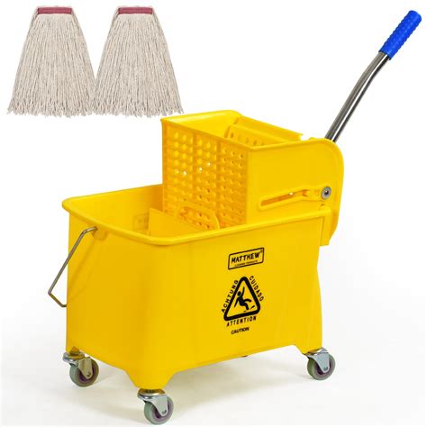 Matthew Cleaning Compact Mop Bucket INCL.2 Pack Mop Head Use-22 Quart ...