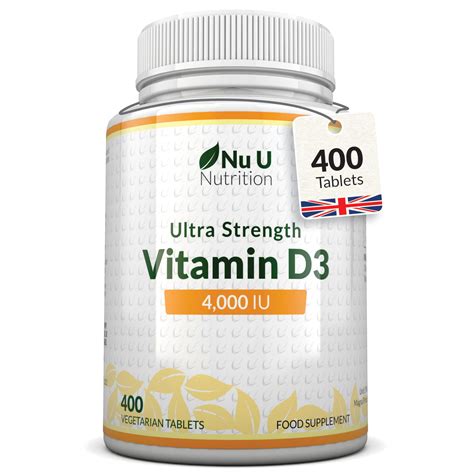 Vitamin D3 4000 IU - 400 Vegetarian Tablets - 13 Month Supply - High Strength 100 mcg Vitamin D ...