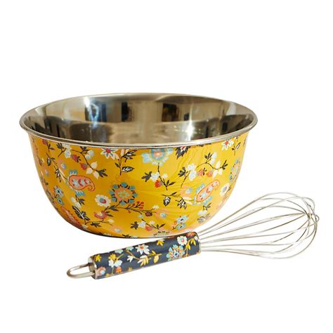 Buy Chumbak Pixel Paisley Baking Bowl & Whisk, Set of 2 | Yellow Online ...