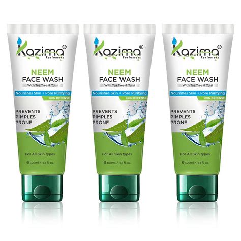 KAZIMA Neem Face Wash (Pack OF 3 Each 100ml) With Tulsi & Tea Tree For ...