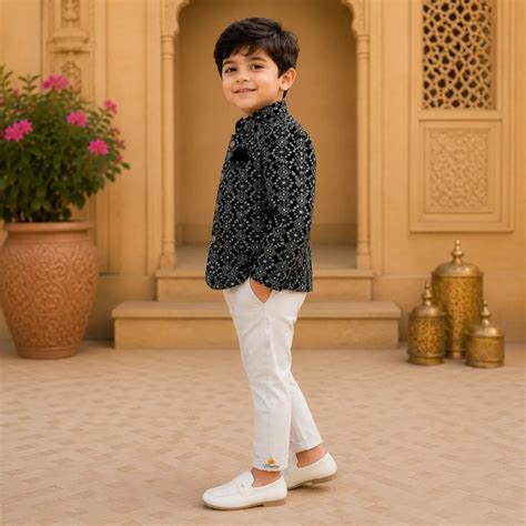 Buy Black Designer Jodhpuri Suit for Boys – Mumkins