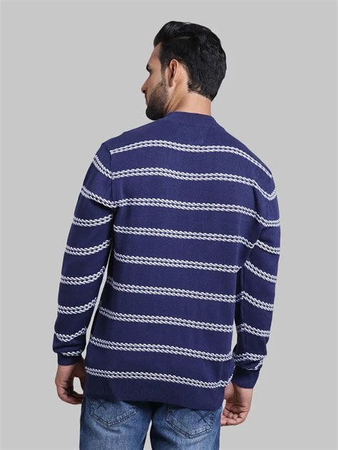 Men Navy Tailored Fit Structure Cotton Full Sleeve Henley Neck Collar ...
