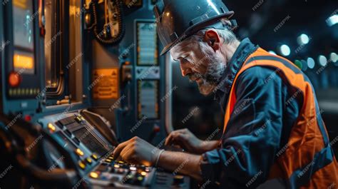 Engineer inspects propulsion control system in cockpit of train ...