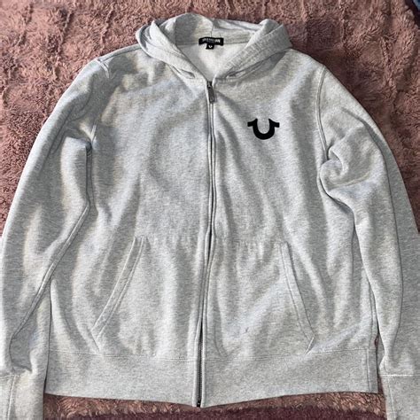XXL Grey True Religion Hoodie - Depop