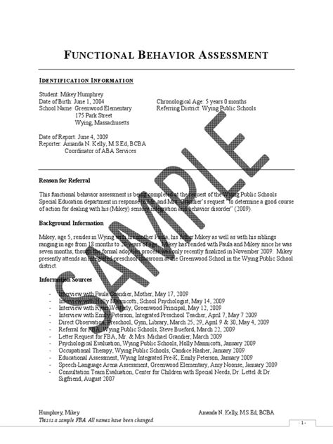 Examples of Functional Behavior Assessments 的图像结果