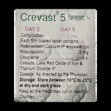 CREVAST 5MG TABLET 15'S : View Price, Combination and Alternatives ...