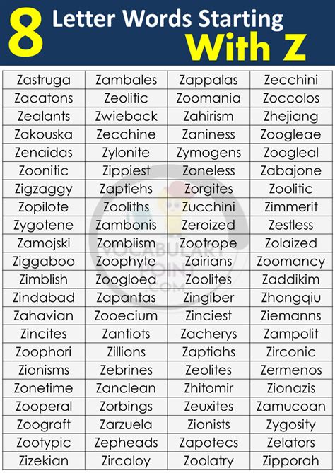 8 Letter Words Starting with Z - Vocabulary Point