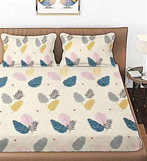 IVAZA 210 TC Cotton Double Bedsheet with 2 King Size Pillow Covers Soft ...