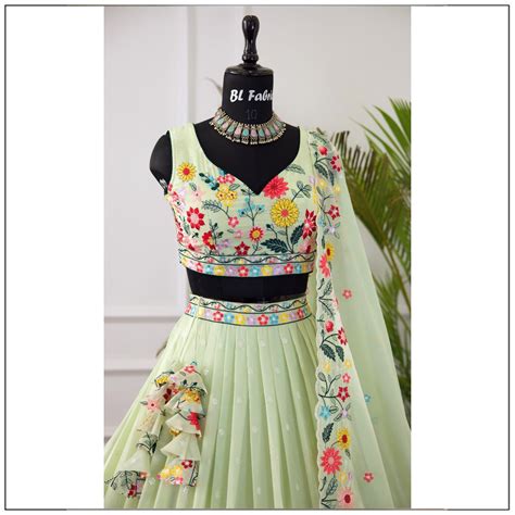 Pastal Green color Sequence Embroidery work Designer Lehenga Choli for ...