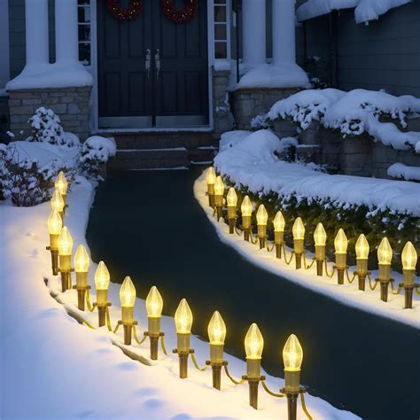 24Pcs C9 Christmas Pathway Outdoor 30.75FT Sidewalk Lights with Marker ...