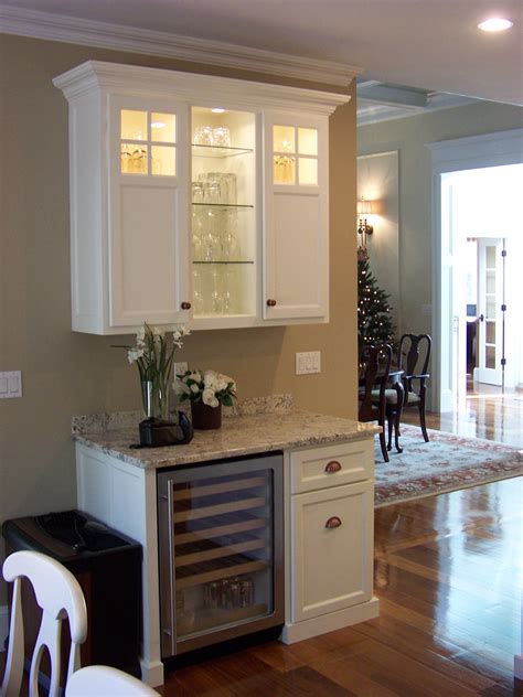 Wine serving station with built in wine fridge and upper cabinet for ...