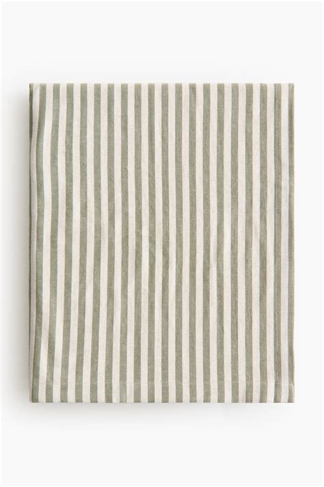 Linen-blend tablecloth - Khaki green/Striped - Home All | H&M IN