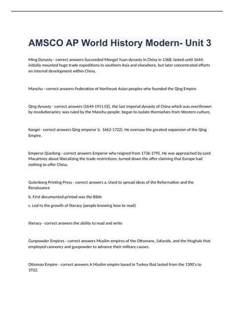 AMSCO AP World History Modern- Unit 3 questions and answers rated A+ ...