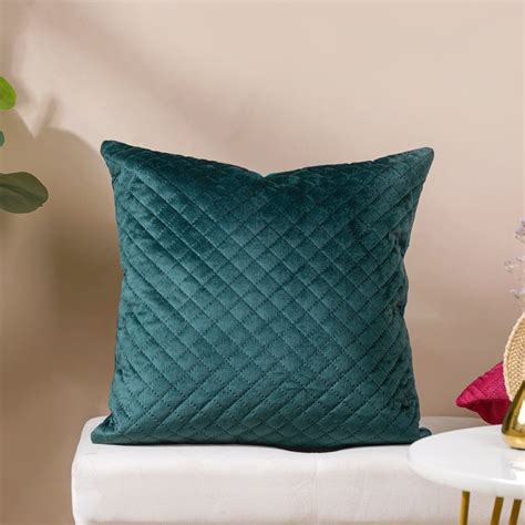 Beryl Green Quilted Velvet Cushion Cover 16 x 16 Inch