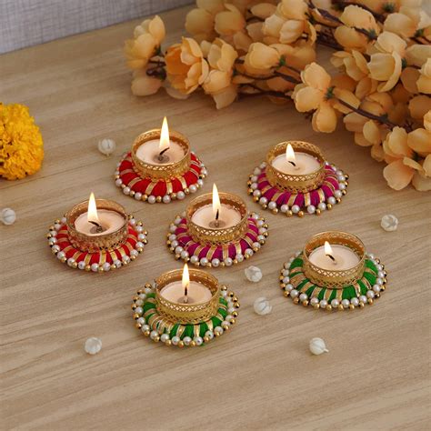 JaipurCrafts Premium Handmade Set of 6 Diwali tealight Candle Holder ...