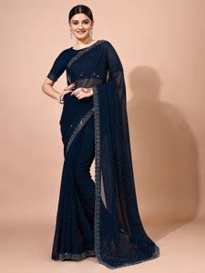 Buy Leelavati Embellished Bollywood Chiffon Dark Blue Sarees Online ...