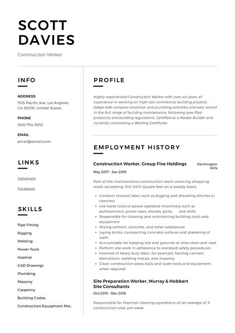21 Construction Worker Resume Examples | PDF | 2025