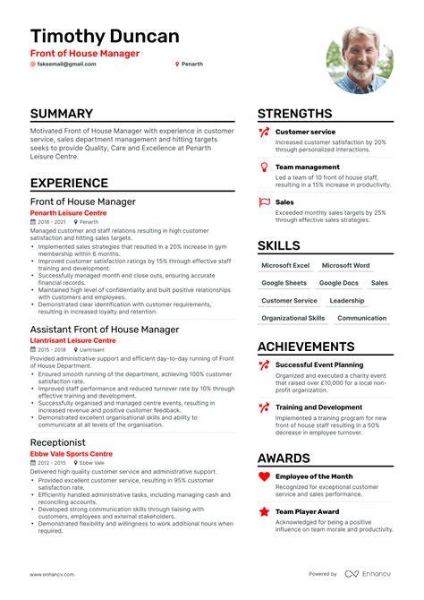 Front Of House Manager Cv Example at Calvin Hartnett blog