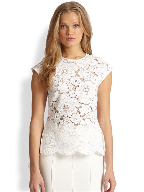 BCBGMAXAZRIA Shannie Lace Front Peplum Blouse in White | Lyst