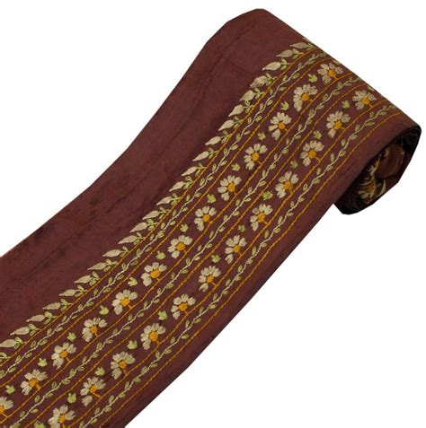 Vintage Sari Border Indian Craft Sewing Trim Hand Embroidered Maroon R ...
