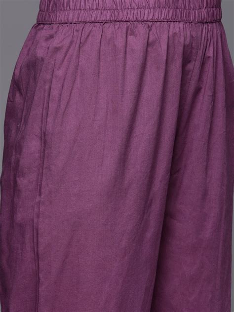 Varanga Women Purple Thread Embroidered Kurta With Tonal Bottom And Dupatta