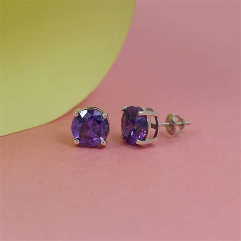 Purple Single Round Stone Studs | Elegant Minimalist Jewelry – 925 silver