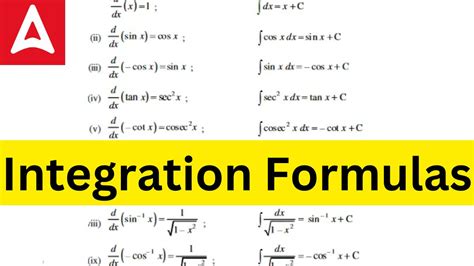 All Integration Formulas PDF and Sheet for Class 12 Students