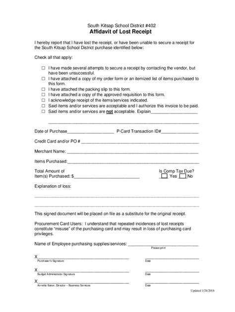 Fillable Online South Kitsap School District #402 - Affidavit of Lost ...
