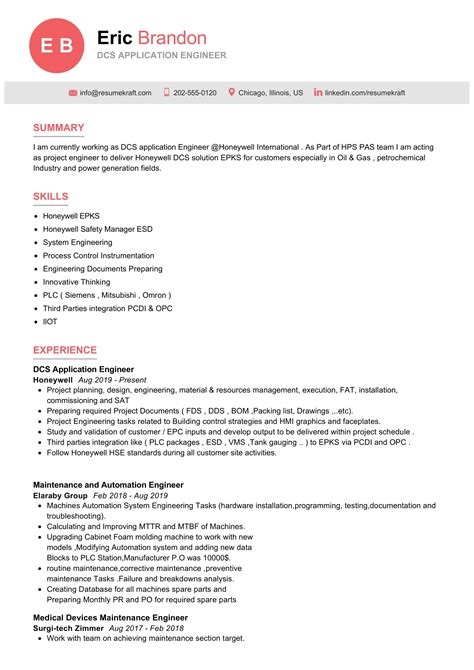 DCS Application Engineer Resume Example in 2026 - ResumeKraft