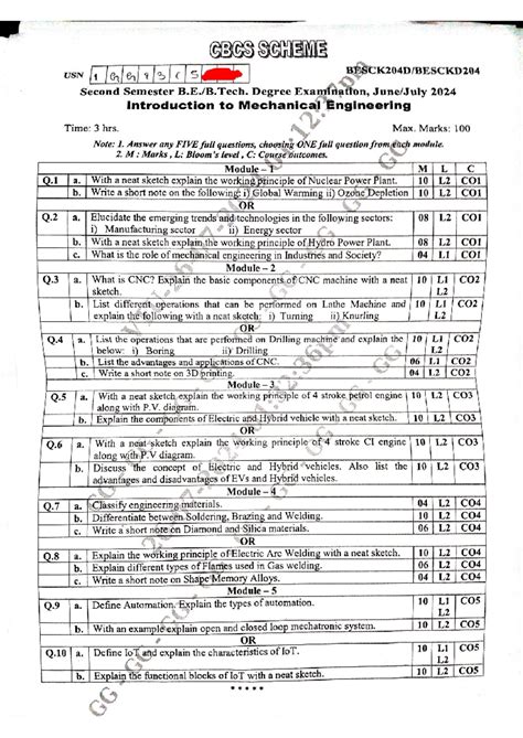 BESCK204D - Introduction to Mechanical Engineering Exam Questions - Studocu